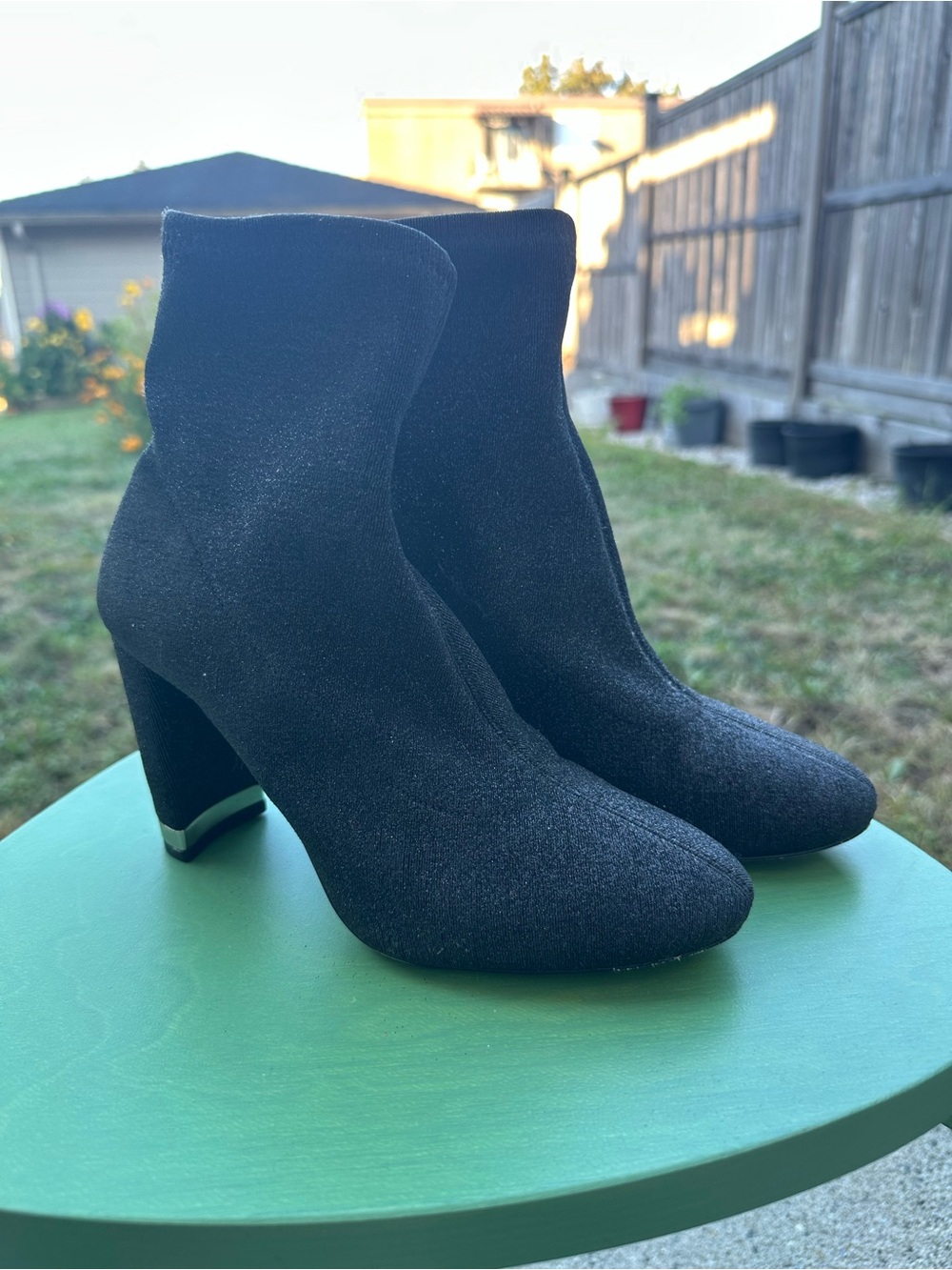 Michael Kors Black Stretch Sock Ankle Booties with Chunky Heel